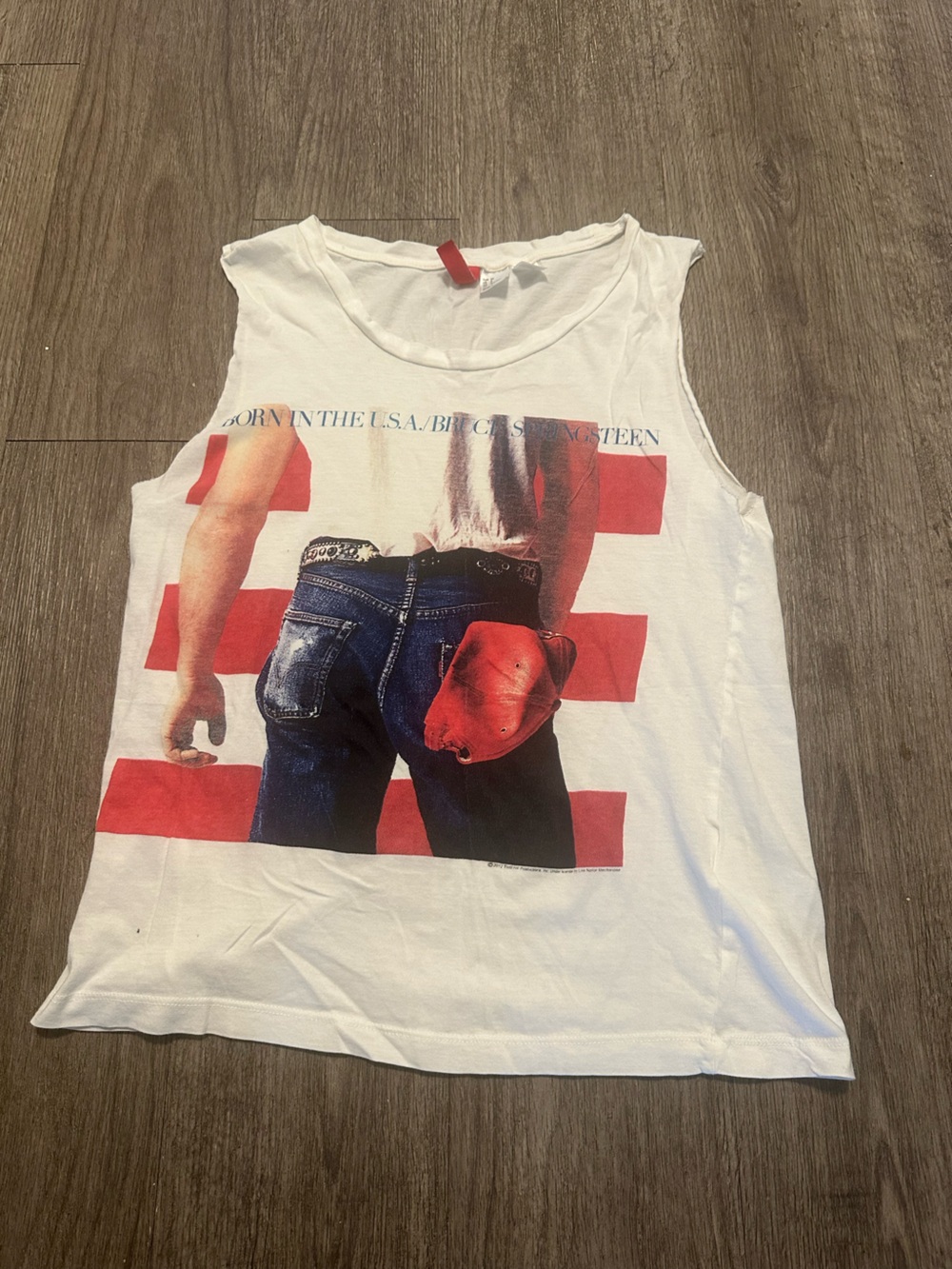 Divided White Graphic Tank with Red & Blue Print